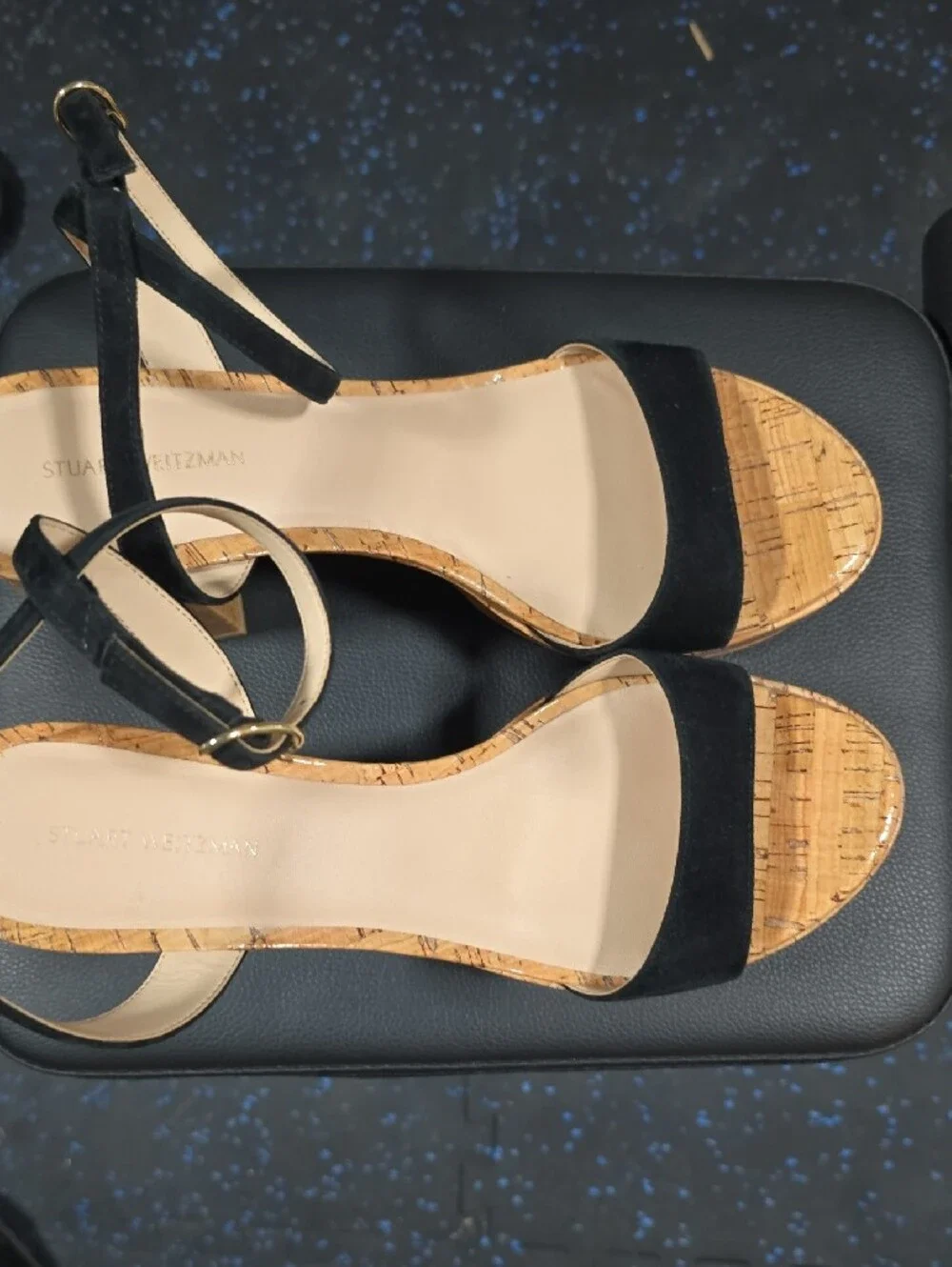 Stuart Weitzman Black Suede Platform Sandals